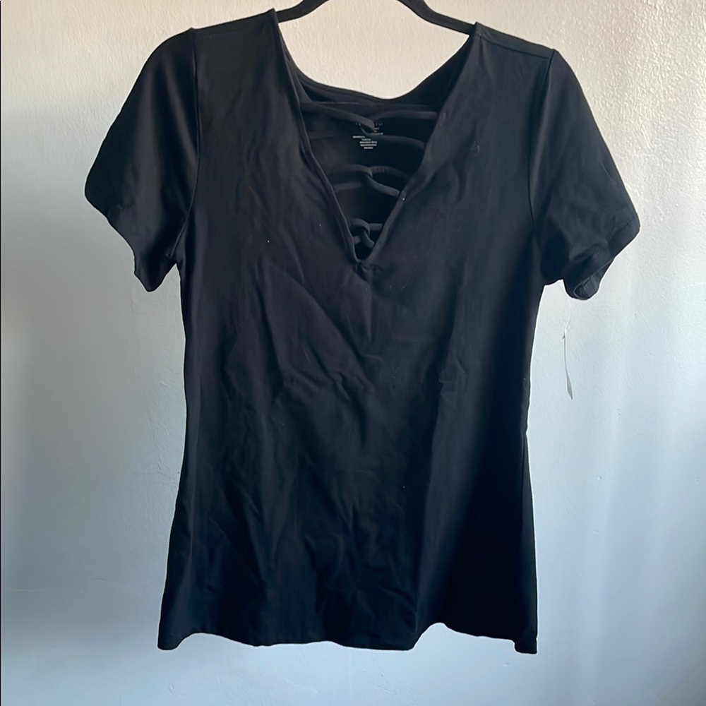 NWT - Torrid Black V Neck Strappy Short Sleeve Tee